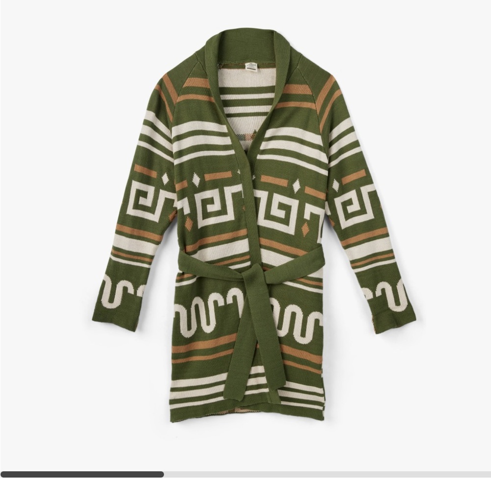 King Ranch Blanket Patterned Green Cardigan with Belt